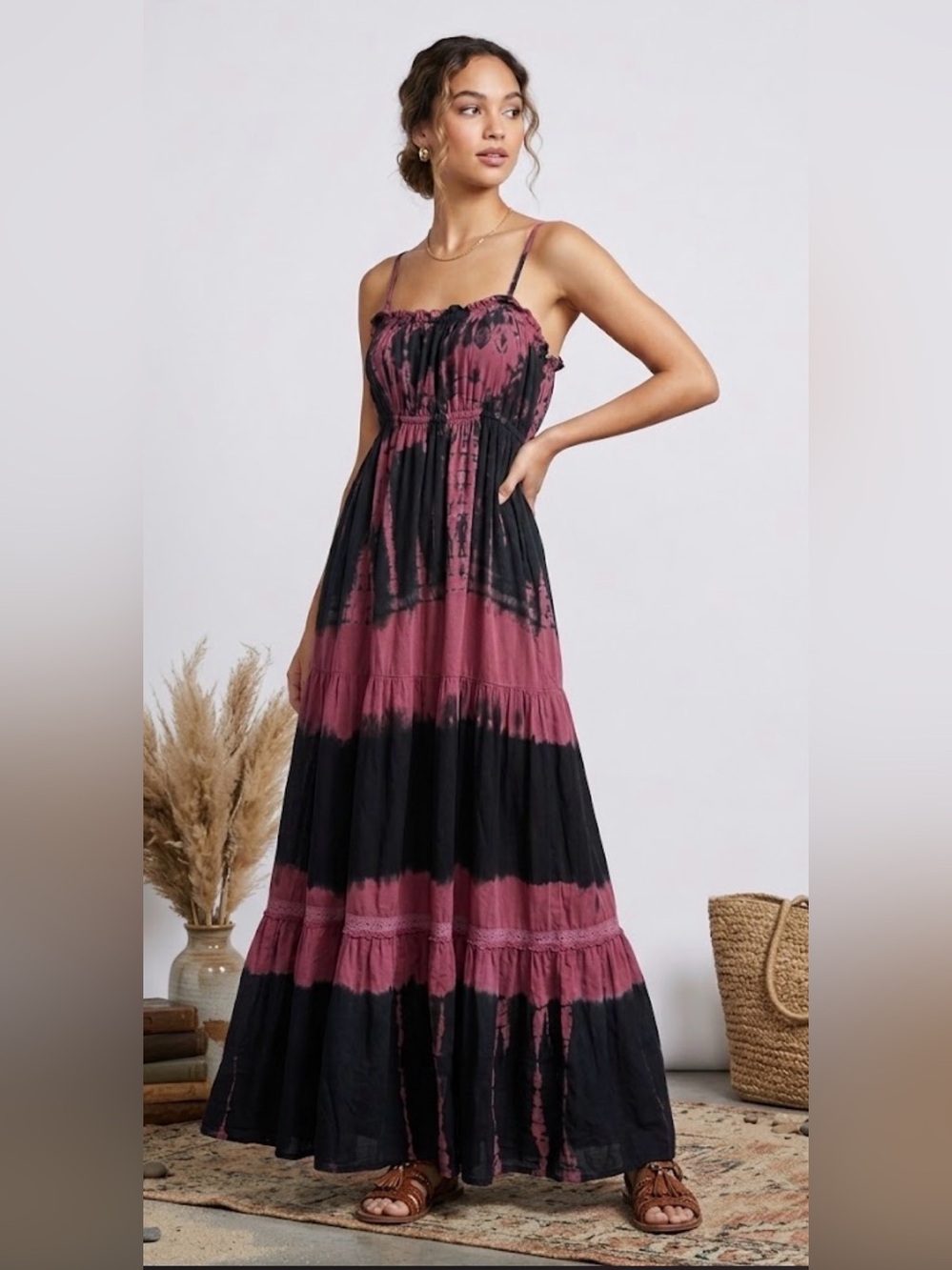 EARTHBOUND Mauve and Black Tie-Dye Maxi Dress